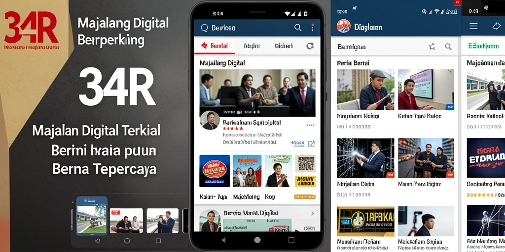 Antarmuka aplikasi 34R dengan berbagai majalah berita digital.