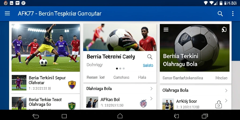 Antarmuka AFK77 yang ramah pengguna untuk berita olahraga bola.