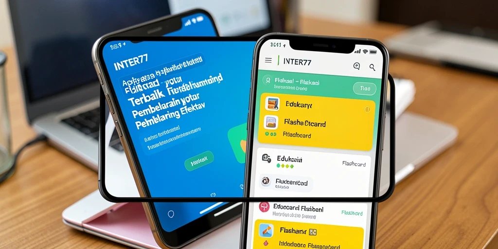 Screenshot INTER77 menunjukkan antarmuka yang sederhana dan fungsional untuk belajar flashcard.